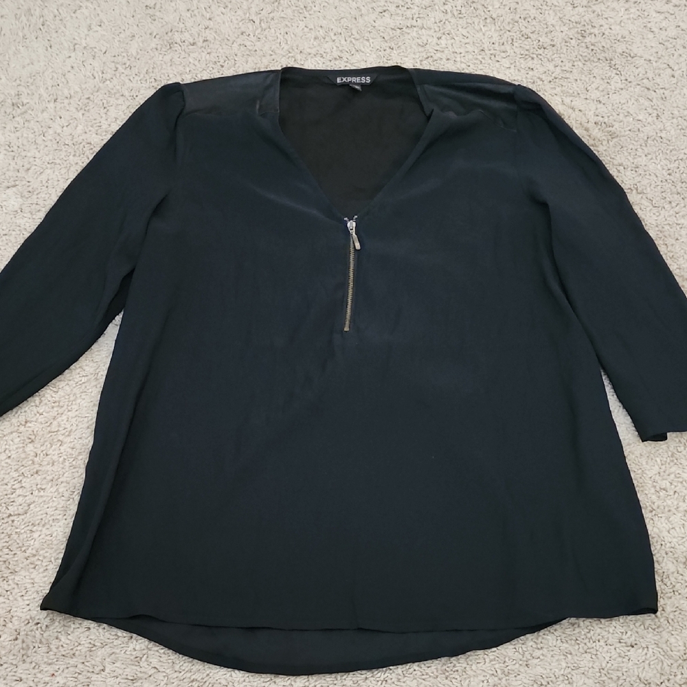 Express Women's Elegant Black Blouse with Zipper